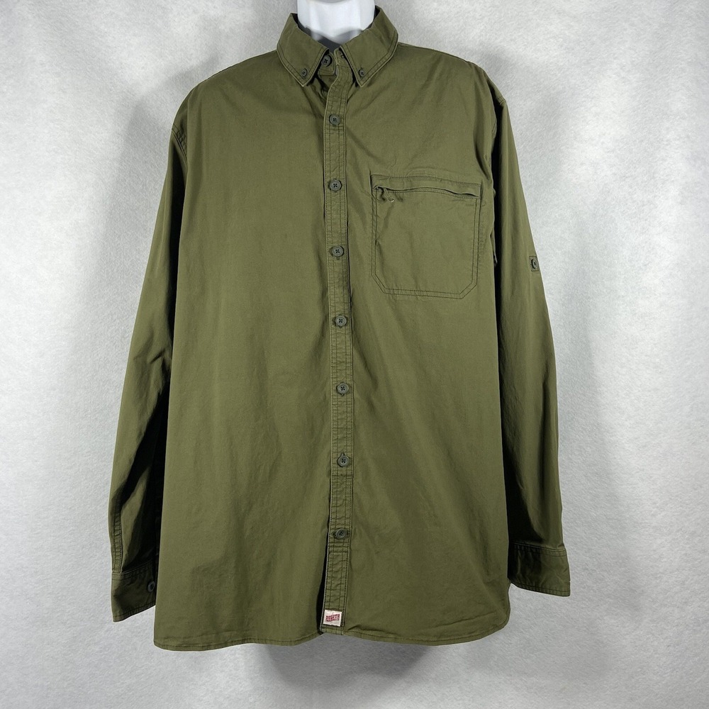Duluth Trading Shirt Mens XL Tall Green Button Up Zip Pocket Cotton Long Sleeve